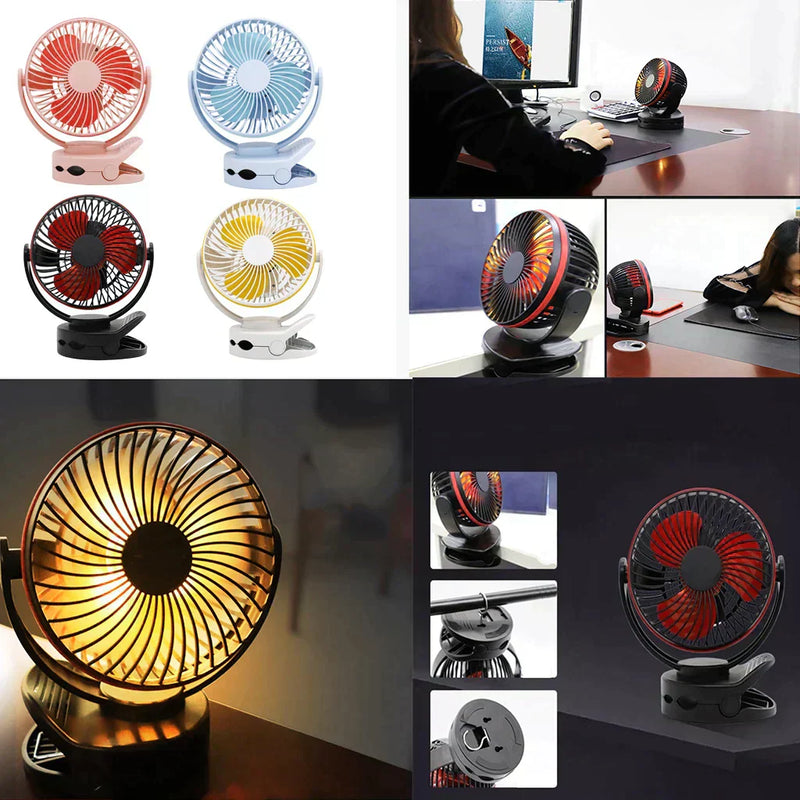 2-in-1 Mini USB Fan with LED Light Summer Office Home Beach Portable Clip On Laptop Fan 4 Speeds Cooler Multifunction