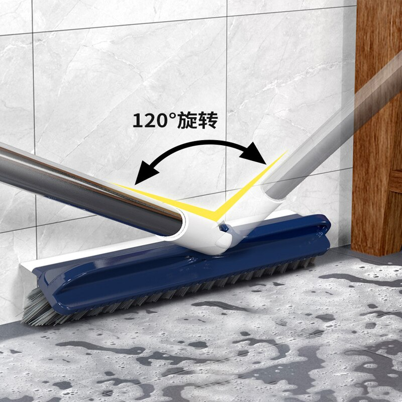 Floor Scrub Brush 2 In 1 Cleaning Long Handle Kitchen Bathroom Gap Scraping Tools Toilet Squeegee Broom Mop Tiles Rotating Brush