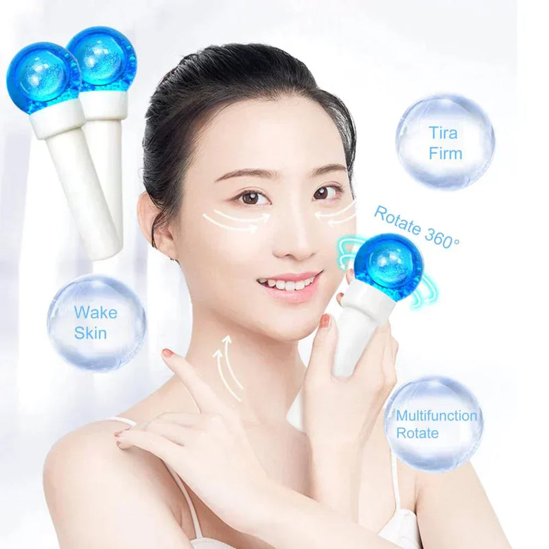 Magic Eye Massager Balls | Ice Hockey with Glitter 360 Degree Rotation Firm Skin Glass Water Wave Ice Feeling Face Massager for Women & Men