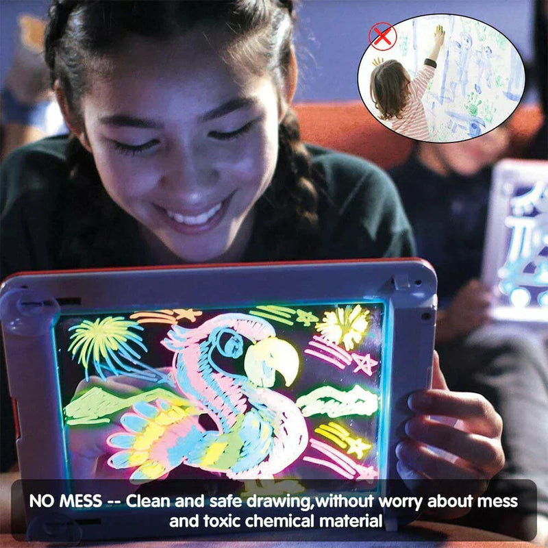 3D Magic Pad Kids Toy LED Light Up Board Drawing Tablet Arts Craft