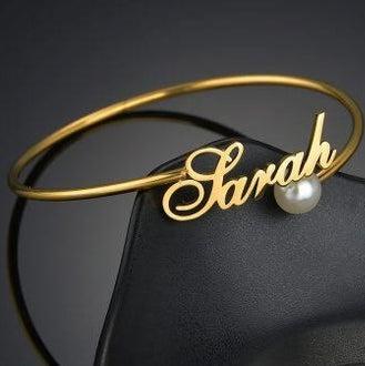 Customized Name Bangle – Personalized Birthday Gift for Girlfriend (Gold & Silver)