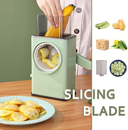 Upgraded Rotary Cheese Grater, 3-in-1 Shredder with Larger Drum Blades & Strong Suction Base – Includes Cleaning Brush & Peeler