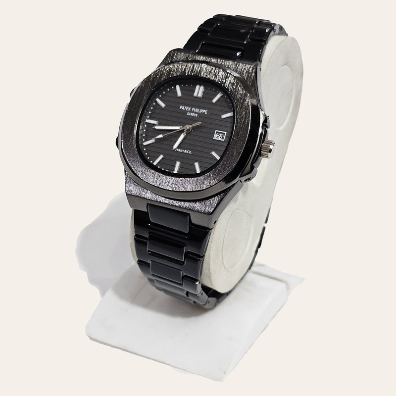 Patek Philippe Nautilus Quartz Chain Watch - Black Chain & Black Dial - Watches