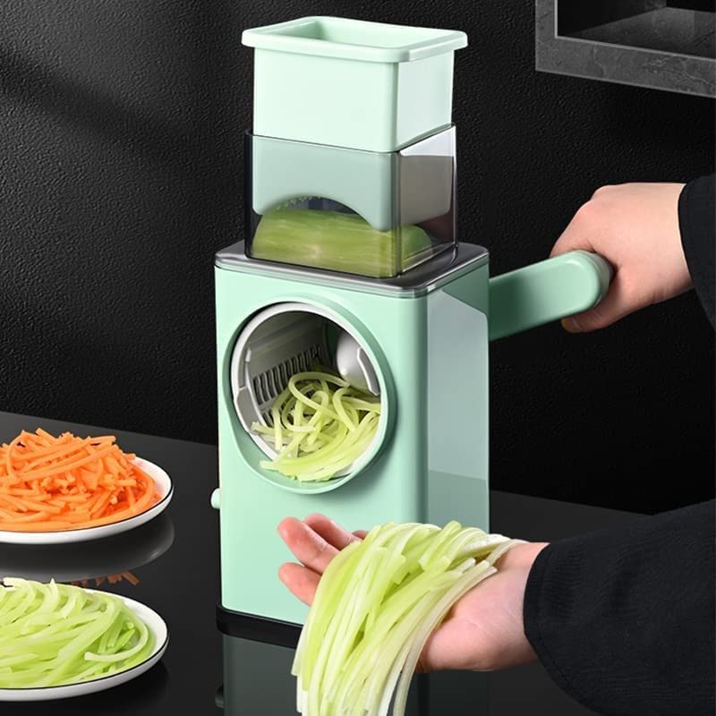 Upgraded Rotary Cheese Grater, 3-in-1 Shredder with Larger Drum Blades & Strong Suction Base – Includes Cleaning Brush & Peeler