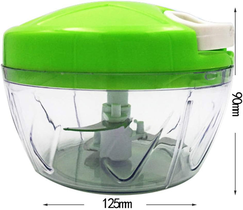 Manual Food Chopper | 3-Blade Handheld Mini Food Processor | Powerful Easy Pull Vegetable, Onion, & Meat Blender | 500ml BPA-Free Kitchen Tool - Green