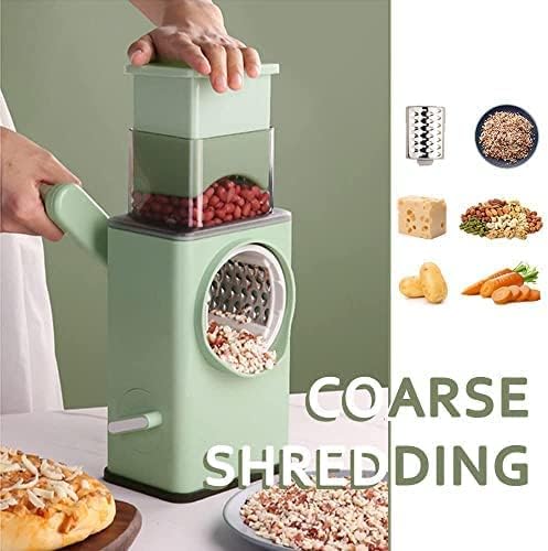 Upgraded Rotary Cheese Grater, 3-in-1 Shredder with Larger Drum Blades & Strong Suction Base – Includes Cleaning Brush & Peeler