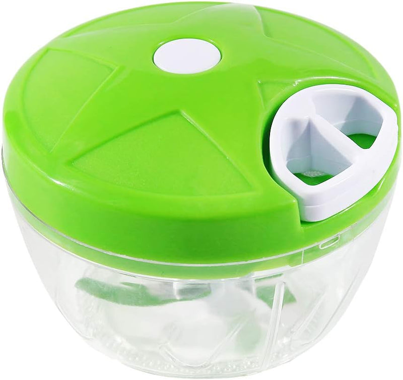 Manual Food Chopper | 3-Blade Handheld Mini Food Processor | Powerful Easy Pull Vegetable, Onion, & Meat Blender | 500ml BPA-Free Kitchen Tool - Green