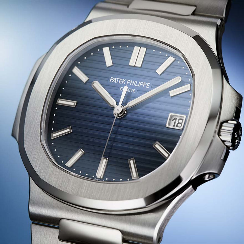 Patek Philippe Nautilus Quartz Chain Watch - Silver Chain & Blue Dial - Watches