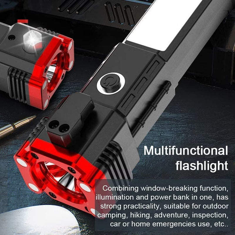 Raw Hammer Torch Light with Rechargeable Battery Powerbank, Hammer Opener, COB Large Flood Light, Magnetic Adsorption, Emergency Window Breaker & Seatbelt Cutter