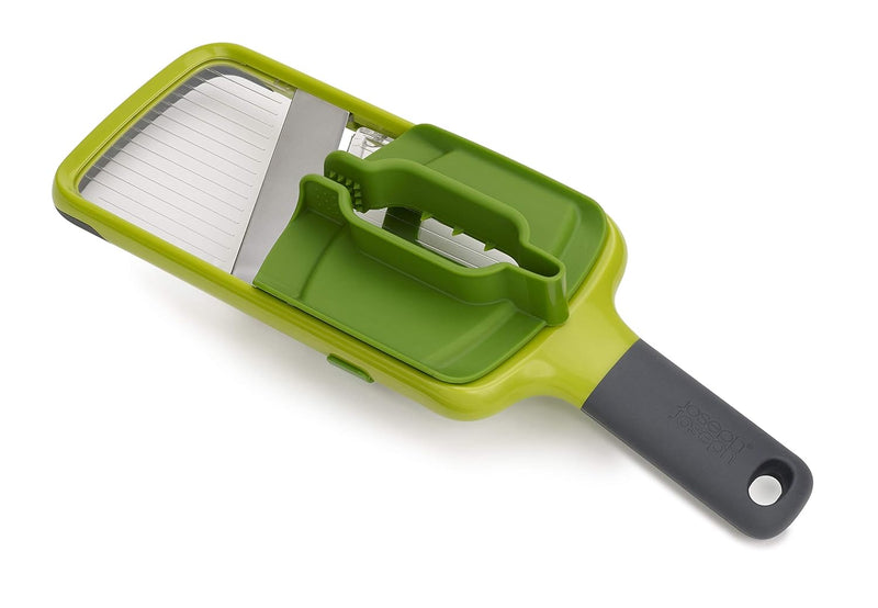 Adjustable Multi Hand-held Mandoline Slicer - Stainless Steel Blades, Plastic Grip, Dishwasher Safe - Green