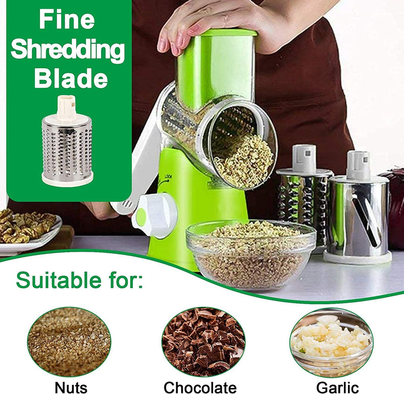 Vegetable Slicer Cutter Chopper | Cheese Grater | Manual Rotary Round Drum with Stainless Steel 3 Blades | Multi-Functional Kitchen Tool