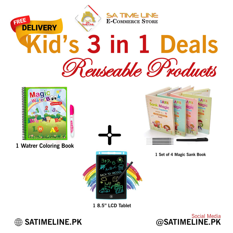 Ultimate Triple Fun Pack - LCD Tablet, Magic Practice Books & Reusable Water Drawing Book for Creative Kids!