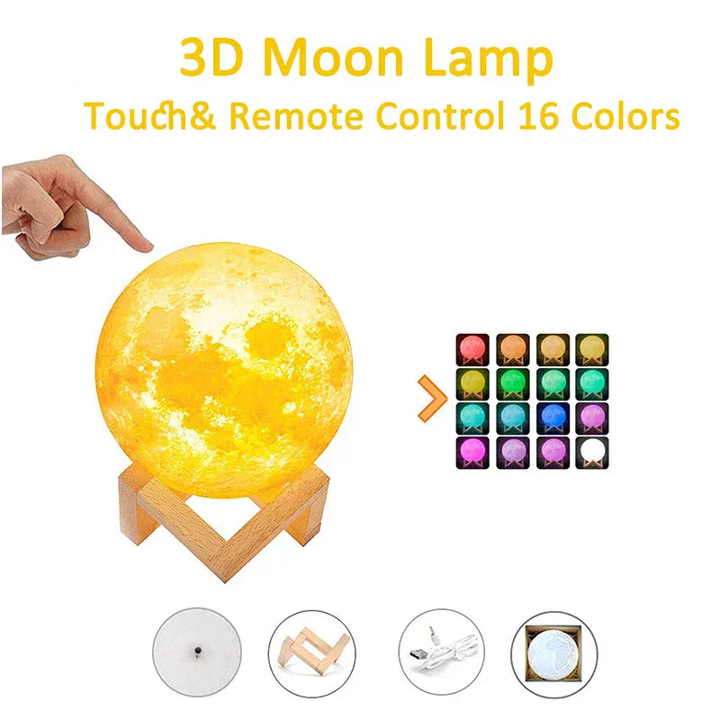 Moon Lamp Night Light 3D Print Rechargeable Moon Lamp LED Night Light Creative Touch Switch Moon Light For Bedroom Decoration