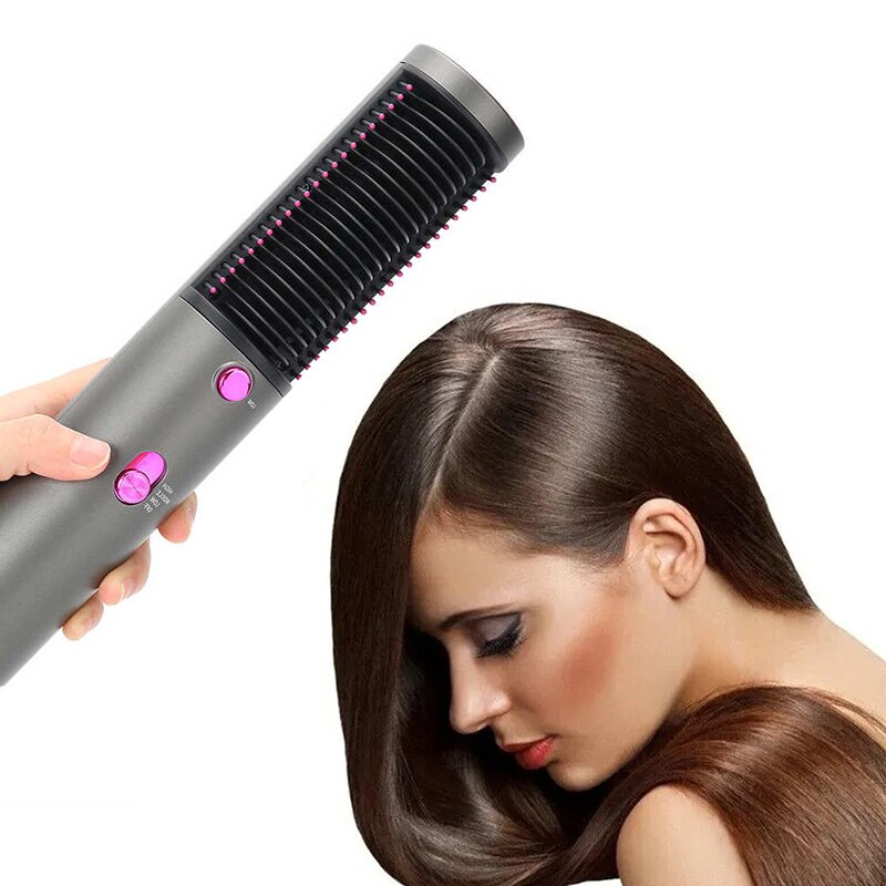 3 in 1 Portable Hot Air Cylinder Dryer Hair Straightener Brush Comb Adjustable Temperature Straight Iron Curly Hair Styling Stick