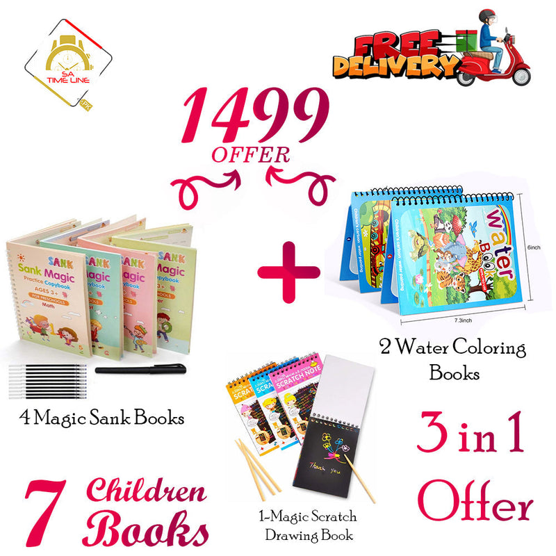 Triple Delight Deal - Water Coloring Books | Practice Books | Magic Scratch Drawing Book