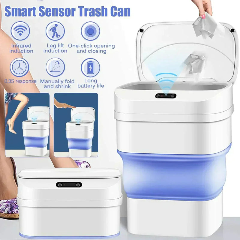 Smart Trash Can With Lid Touchless Automatic Motion Sensor Foldable Mini Trash Can