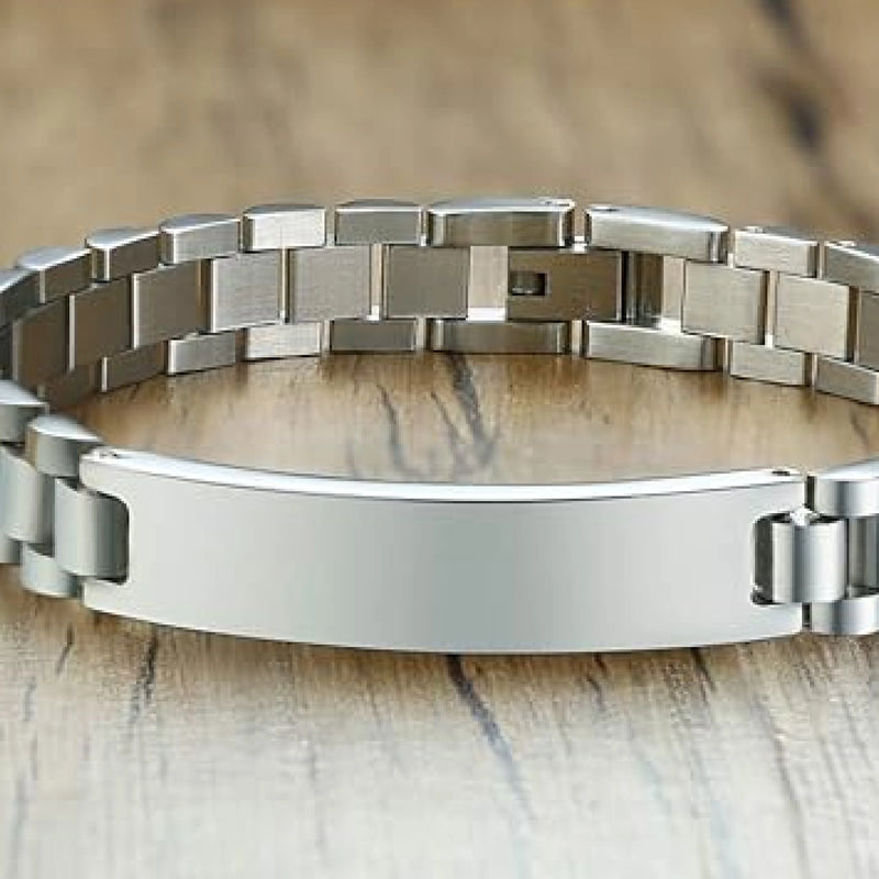 Personalized Engraved Name Rado Bracelet - Customizable Stainless Steel Unisex Jewelry