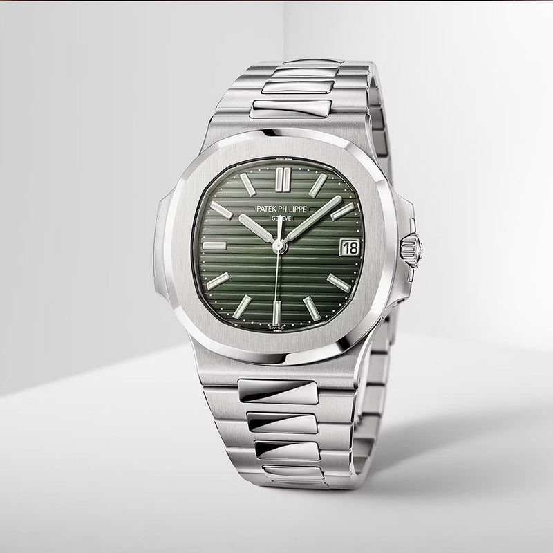 Patek Philippe Nautilus Quartz Chain Watch - Silver Chain & Green Dial - Watches