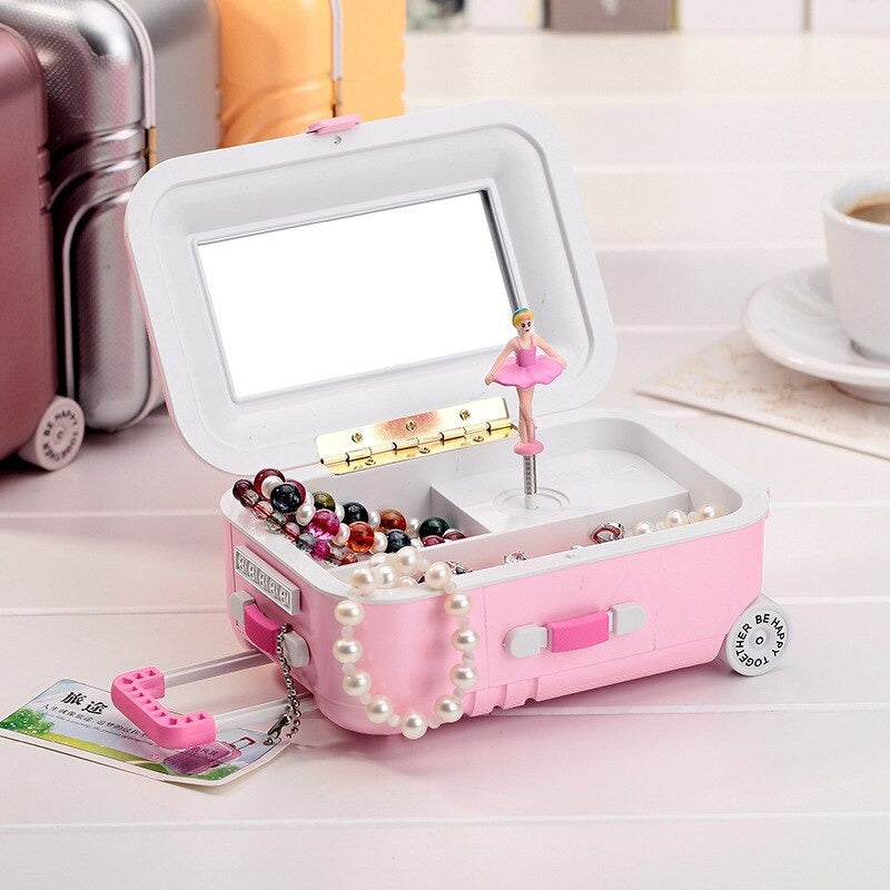 Suitcase Music Box Rotating Dancing Little Girl Jewelry Box Creative Birthday Gift Craft Jewelry Box Home Decoration Accessories