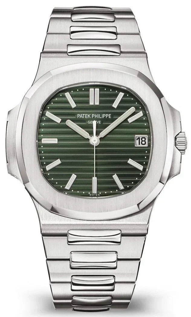 Patek Philippe Nautilus Quartz Chain Watch - Silver Chain & Green Dial - Watches