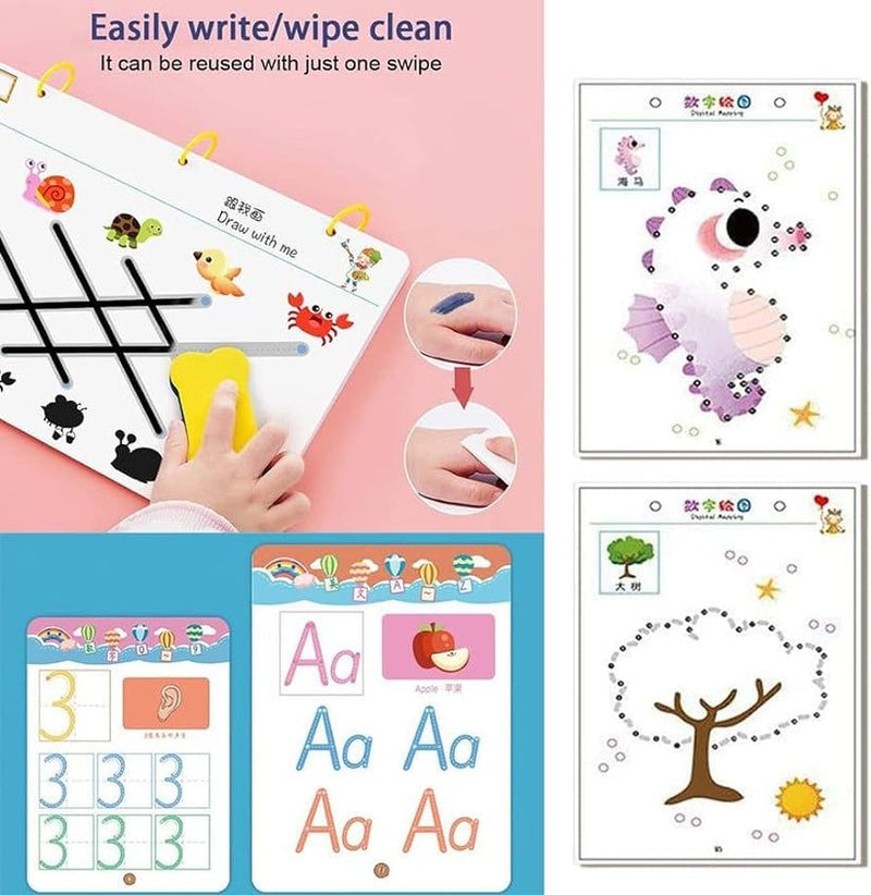 3 in One Kids' Bundle | LCD Tablet | 32 Pages Tracking Book | Magic Water Coloring Book